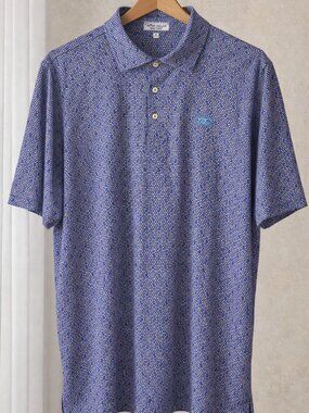 Peter Millar Summer Comfort Polo Shirt Men’s XL Blue Print DC Ranch Golf Club